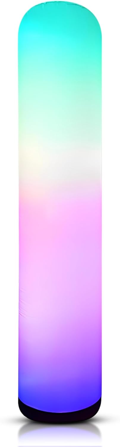Tall inflatable column glowing in teal, pink and purple gradient light