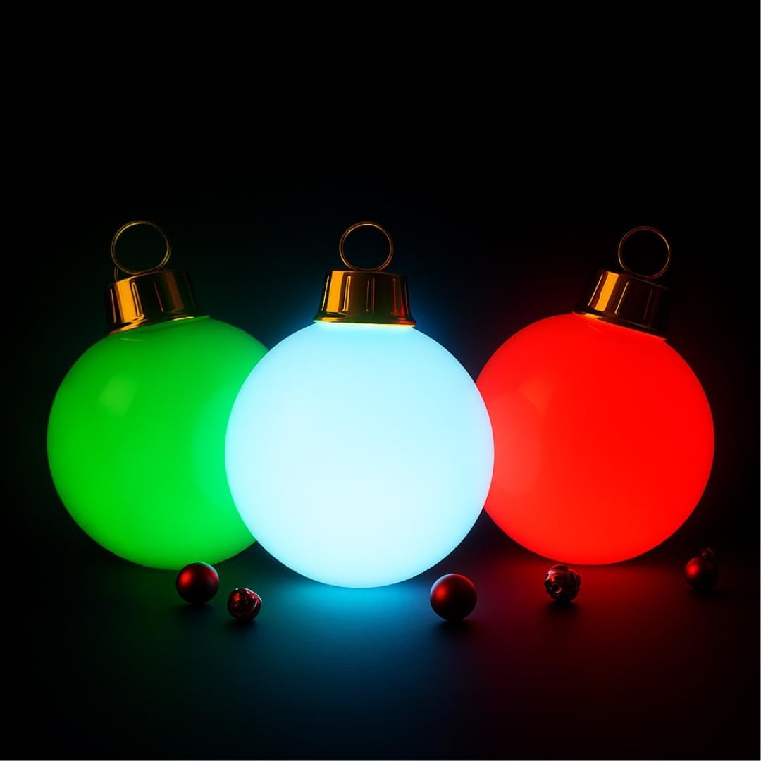 3-Pack 20 in Light-Up Christmas Ornaments, Red, Green and White