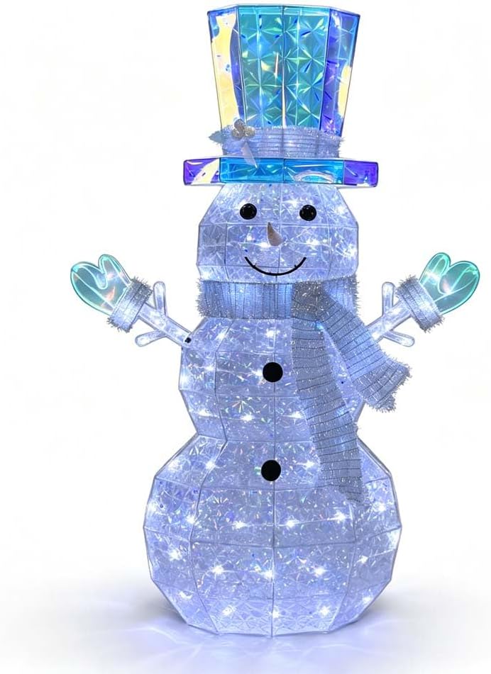 Lighted Snowman with Iridescent Top Hat Christmas Decor