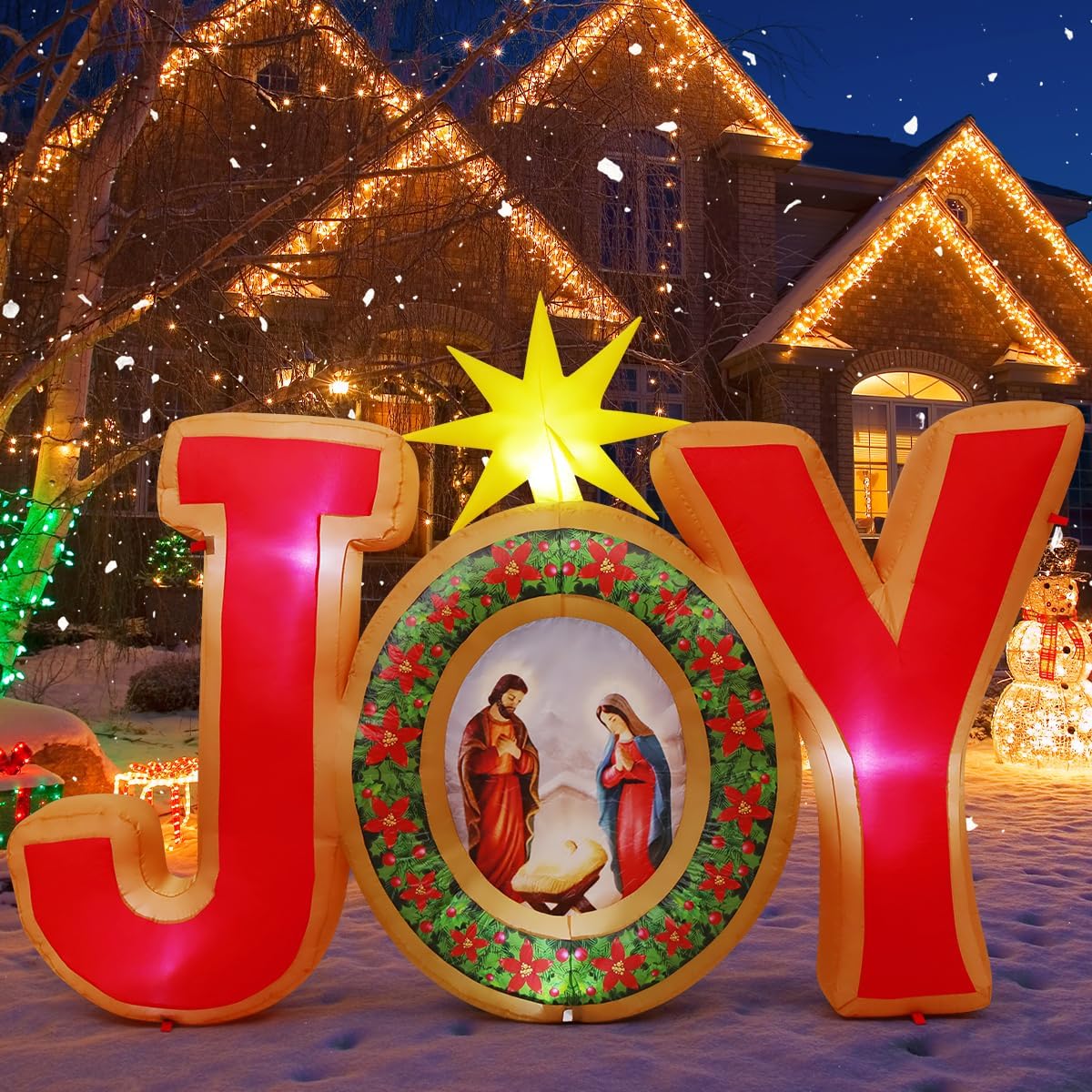 5.3 ft Joy Nativity Scene Christmas Inflatable, LEDs