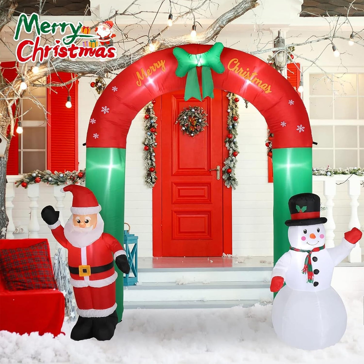 8 ft Santa and Snowman Christmas Archway Inflatable