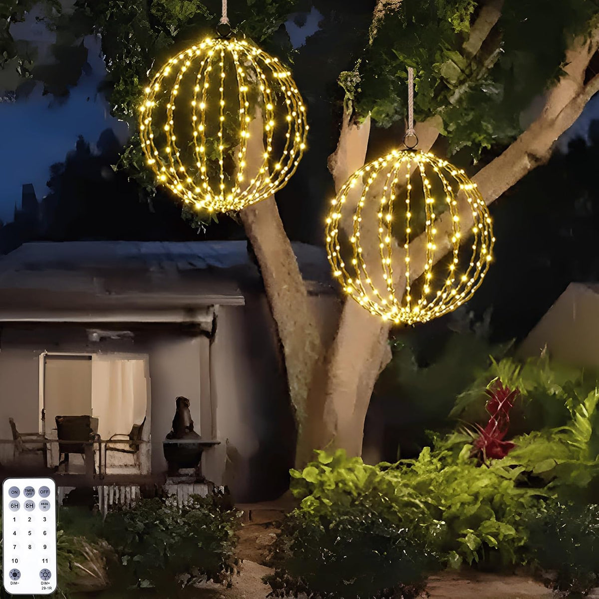 16 in Hanging Lighted Christmas Sphere, Warm White and Color