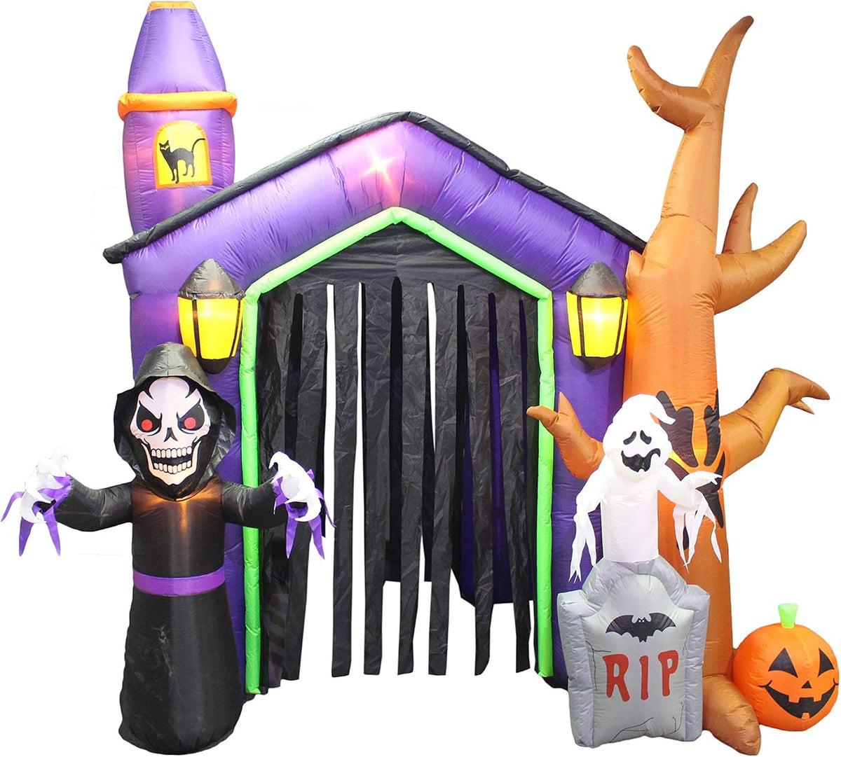 8.5 ft Haunted House Castle with Skeleton and Ghosts Halloween Inflatable