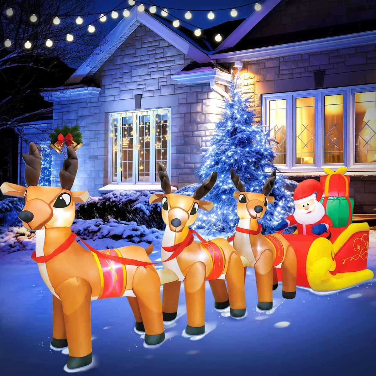 12 ft Santa on Sleigh with Three Reindeer Christmas Inflatable