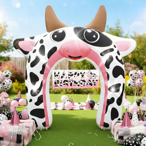12FT Cow Inflatable Arch Outdoor Decorations Giant Cow Blow Up Built-in 5 LED Lights for Farmhouse Theme Ba