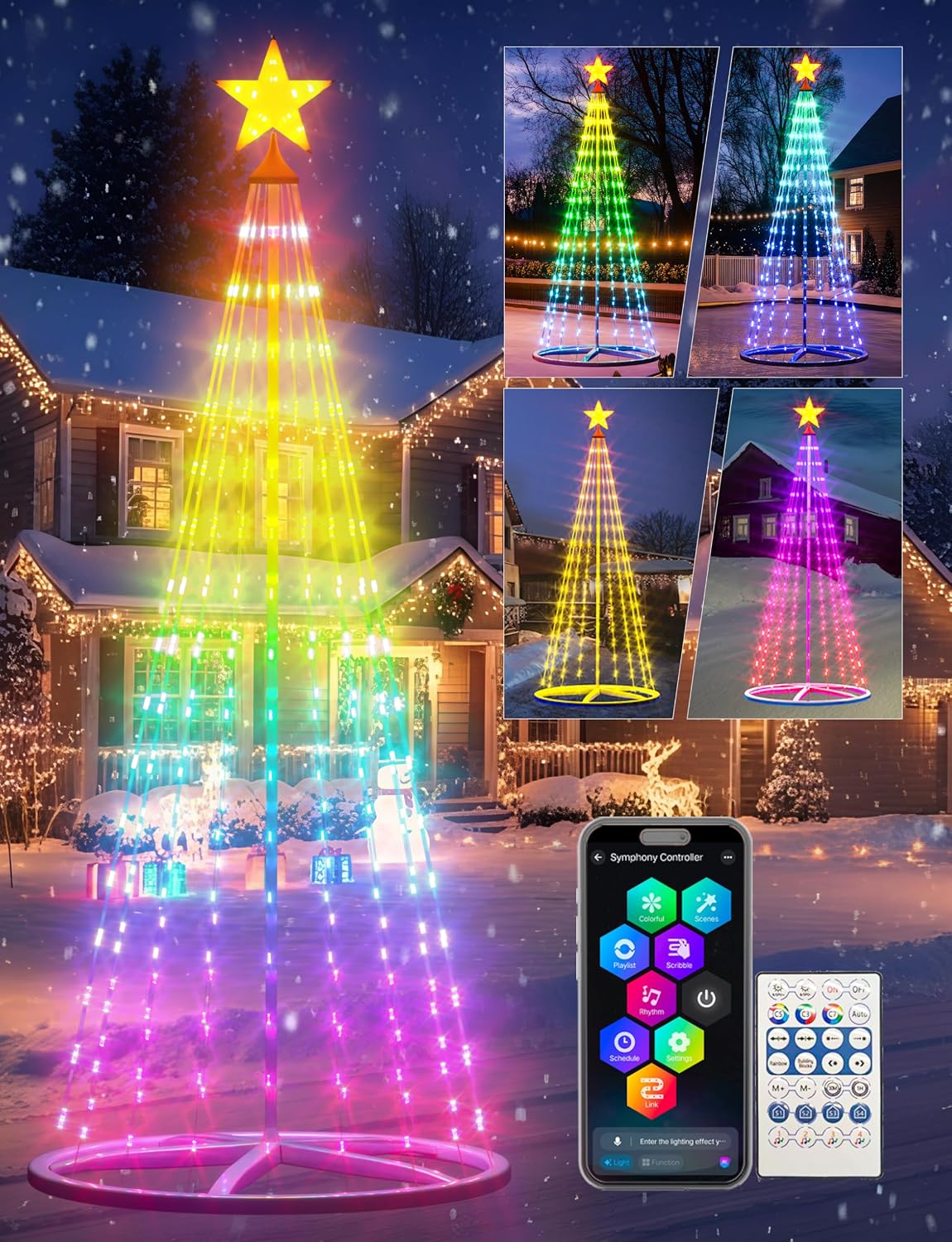9 ft Smart Color-Changing Christmas Cone Tree, App and Remote